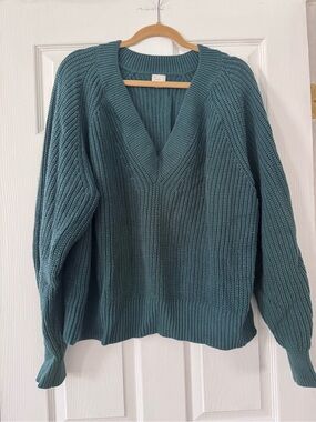 a new day Teal V-Neck Chunky Knit Sweater